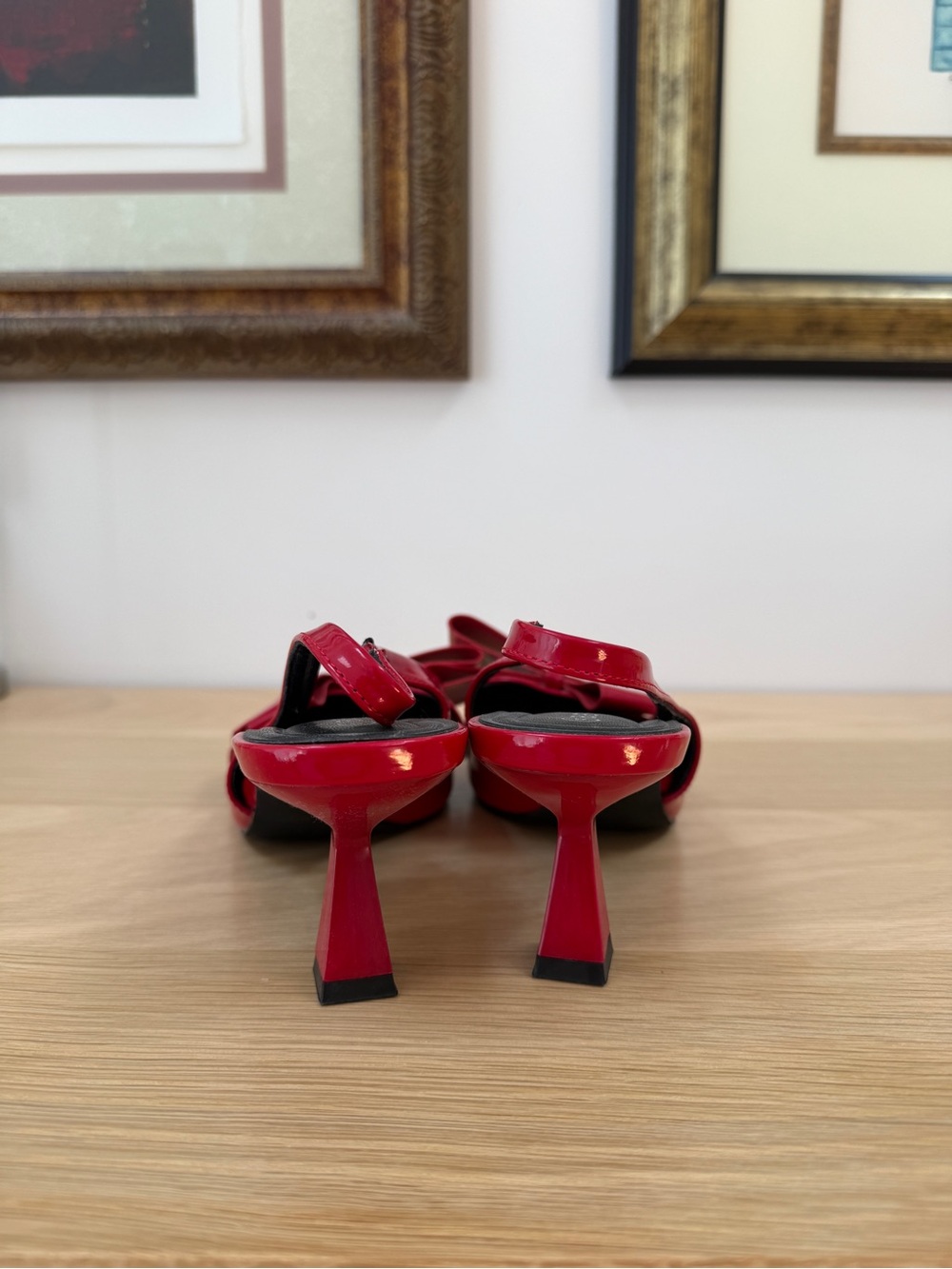 Red Patent Pointed-Toe Slingback Heels with Bow - Picture 4 of 5